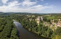 Aerial view of Montfort castle and Dordogne river Royalty Free Stock Photo