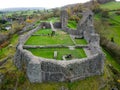 Aerial view Montgomery Castle in Powys, Wales. Royalty Free Stock Photo