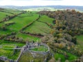 Aerial view Montgomery Castle in Powys, Wales. Royalty Free Stock Photo
