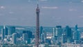 Aerial view from Montparnasse tower with Eiffel tower and La Defense district on background timelapse in Paris, France. Royalty Free Stock Photo