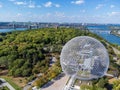 Aerial view of Montreal Biosphere in summer sunny day. Jean-Drapeau park