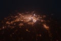 Aerial view on Montreal (Canada) from south. Top view on modern city at night from space