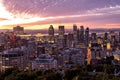 Aerial view of Montreal skyline in autumn at sunrise, Quebec, Canada Royalty Free Stock Photo