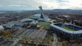 Aerial view of The Montreal Tower and a stadium in Canada. Royalty Free Stock Photo