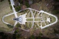 Aerial view of memorial cemetery of the Czechoslovak soldiers at the Dukla Mountain Pass, Slovakia