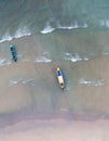 Aerial view of moored fishing boat in the sea waters of Phuket