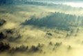 Aerial view of Morning fog and sunrise in autumn near Stowe, VT on Scenic Route 100 Royalty Free Stock Photo