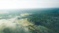 Misty sunrise over countryside path Aerial view Latvia Royalty Free Stock Photo