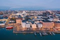 Aerial view morning panorama of the Old Town pier in Helsinki, Finland