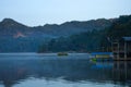 The morning view of the Sermo reservoir is beautiful and lush Royalty Free Stock Photo