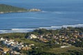 Aerial view of waves breaking from the top o Morro do LampiÃÂ£o at Campeche beach in Florianopolis Brazil