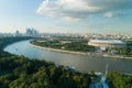 Aerial view of moscow river cityscape and stadium