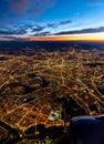 Aerial view of Moscow, Russia, with illuminated streets at blue hour Royalty Free Stock Photo