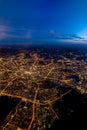 Aerial view of Moscow, Russia, with illuminated streets at blue hour Royalty Free Stock Photo