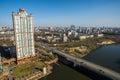 Aerial view of Moscow. Skyscraper of housing complex Alye Parusa Royalty Free Stock Photo