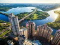 Aerial view of Moscow with skyscrapers and Stroginsky bridge Royalty Free Stock Photo