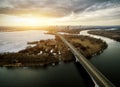 Aerial view of Moscow Strogino district at sunset, Russia Royalty Free Stock Photo