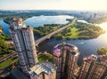 Aerial view of Moscow with Stroginsky bridge Royalty Free Stock Photo