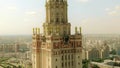 Aerial view of the Moscow University building details, the historic Soviet era landmark, Russia