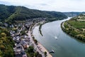 Aerial view of the mosel village Brodenbach in Germany on a sunny summer day