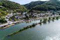 Aerial view of the mosel village Brodenbach in Germany on a sunny summer day