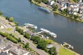 Aerial view Moselle with passenger ships near Traben-Trarbach in Germany