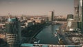 Aerial view of the Moskva river and Presnenskaya embankment in the morning. Moscow, Russia Royalty Free Stock Photo