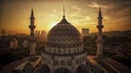 Aerial view of the the mosque during sunrise.