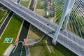 Aerial view of Most Redzinski bridge over Oder river in Wroclaw, Poland Royalty Free Stock Photo
