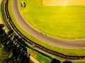 Aerial view of moto racing in english countryside