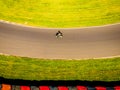 Aerial view of moto racing in english countryside