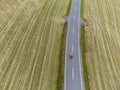 Aerial view of a motorcycle on a country road