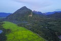 Aerial view of Mount Baling, with padding field view before sunrise. Royalty Free Stock Photo