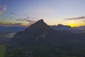 Aerial view of Mount Baling, with padding field view before sunrise. Royalty Free Stock Photo