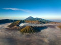 Aerial view Mount Bromo active volcano at sunrise, Indonesia