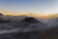 Aerial view of Mount Bromo at sunrise. An active volcano, one of the most visited tourist attractions in east Java from viewpoint Royalty Free Stock Photo