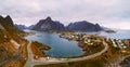 Mount Olstind and Reine fishing village on Lofoten islands
