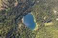 Aerial view of mountain lake surrounded by dense forest. Montenegro, Europe Royalty Free Stock Photo
