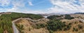 Mountain landscape with  road and lake in beautiful foggy fall environment.Zlatibor, Serbia Royalty Free Stock Photo