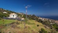 Aerial view from the mountain over the rooftops from cable car on Madeira timelapse hyperlapse. Royalty Free Stock Photo