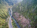 Aerial view of Mountain road with forested hills Royalty Free Stock Photo