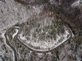 Aerial view of a mountain road in the winter