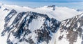 An aerial view a mountain sheer walls above the Denver glacier close to Skagway, Alaska Royalty Free Stock Photo