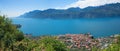 aerial view from mountain trail to tourist destination malcesine and garda lake Royalty Free Stock Photo
