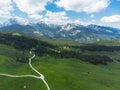 Aerial View of Mountain Valley and Green Hills of Velika Planina Big Pasture Plateau, Alpine Meadow Landscape, Slovenia Royalty Free Stock Photo