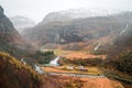 Aerial view of the mountain valley and village Flam