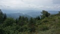 Aerial view on mountain lansdcape and Olt river on summer sunny day Royalty Free Stock Photo