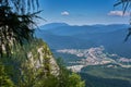 Aerial view from the mountains of the city of Busteni, Romania, with the railway station Royalty Free Stock Photo