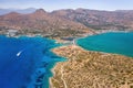 Aerial view of the mountains and coastline of the Greek island, Crete Elounda