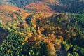 Aerial view of mountains covered with autumn forest Royalty Free Stock Photo